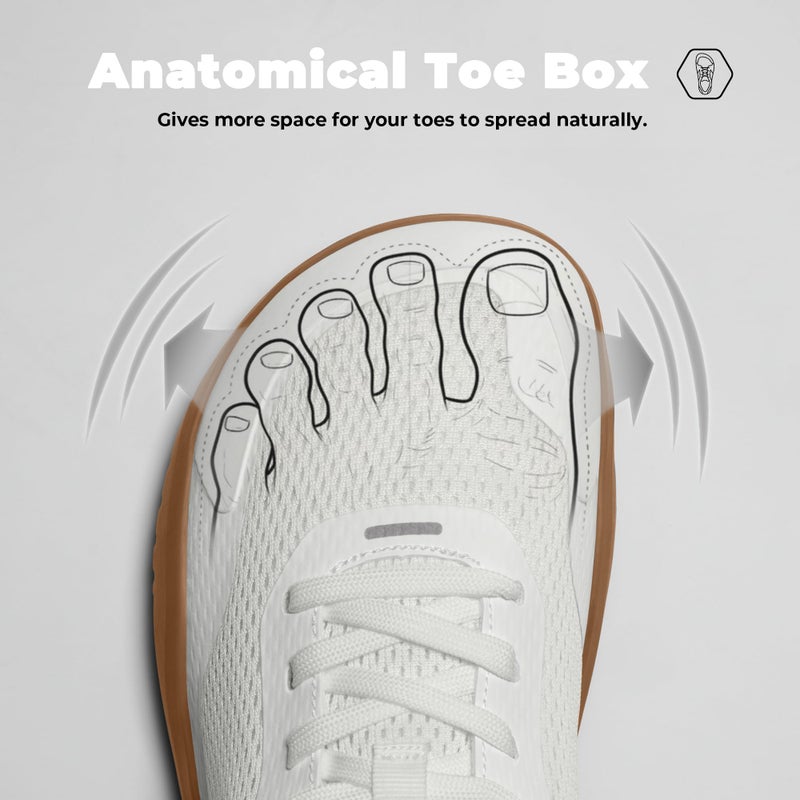 AIRHAS Mens Zero Drop Barefoot Shoes Anatomical Tox Box Trail Running Sneakers for Men Gym Workout Cross Training Shoes(White/Gum,10.5) - Image 4