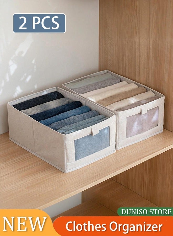 DUNISO 2 Pcs Wardrobe Clothes Organizers, Linen Storage Bins,Storage Boxes with Mesh Window and Handle,Storage Containers(45*27*17cm) - Image 1
