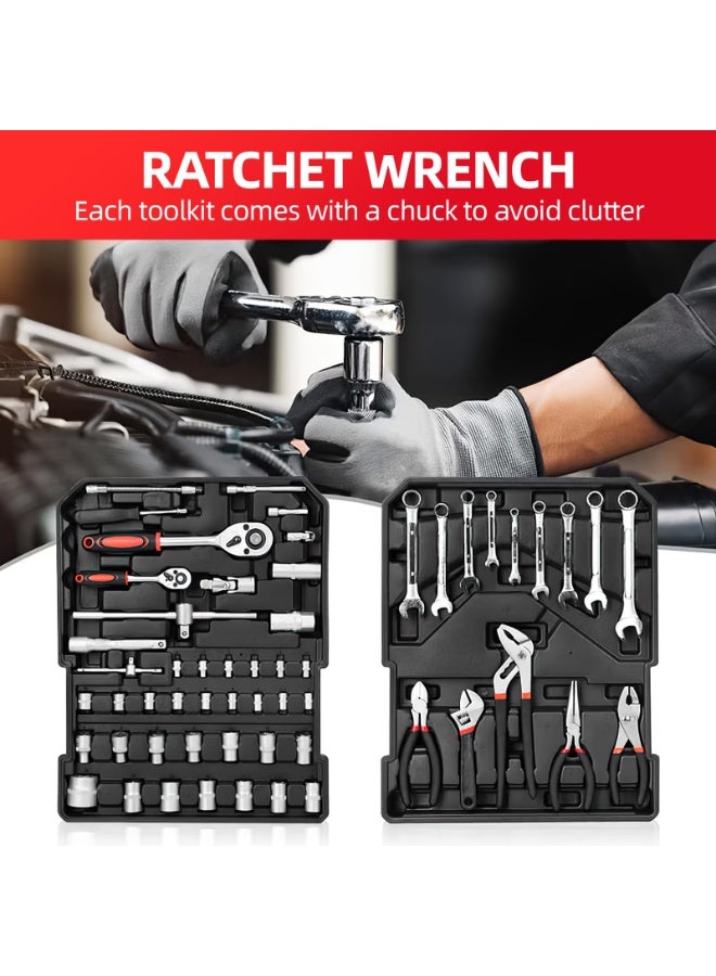 الحلم مجموعة أدوات احترافية مكونة من 187 قطعة، مجموعة أدوات يدوية منزلية، مجموعة أدوات إصلاح سيارات مع حقيبة نقل من الألومنيوم، فضية - Image 3