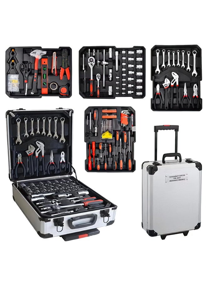 الحلم مجموعة أدوات احترافية مكونة من 187 قطعة، مجموعة أدوات يدوية منزلية، مجموعة أدوات إصلاح سيارات مع حقيبة نقل من الألومنيوم، فضية - Image 1