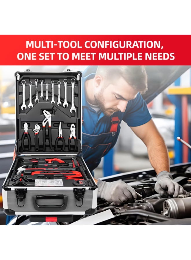 الحلم مجموعة أدوات احترافية مكونة من 187 قطعة، مجموعة أدوات يدوية منزلية، مجموعة أدوات إصلاح سيارات مع حقيبة نقل من الألومنيوم، فضية - Image 2