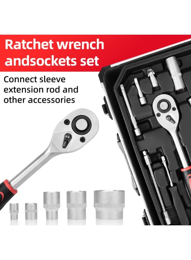 الحلم مجموعة أدوات احترافية مكونة من 187 قطعة، مجموعة أدوات يدوية منزلية، مجموعة أدوات إصلاح سيارات مع حقيبة نقل من الألومنيوم، فضية - Image 4