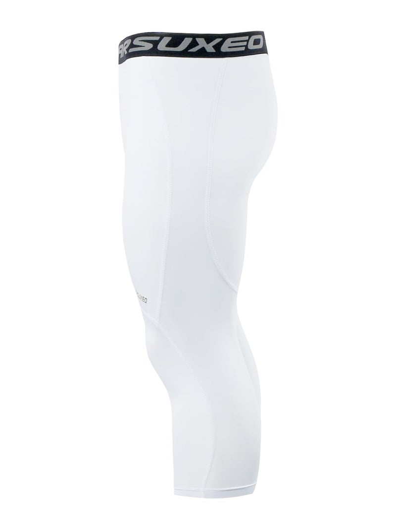 ARSUXEO Men's 3/4 Running Compression Tights Capri Pants K75 White Size Medium - Image 3