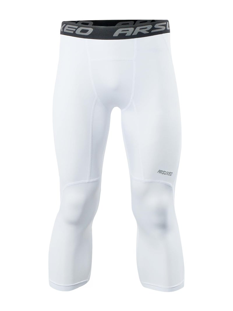 ARSUXEO Men's 3/4 Running Compression Tights Capri Pants K75 White Size Medium - Image 2