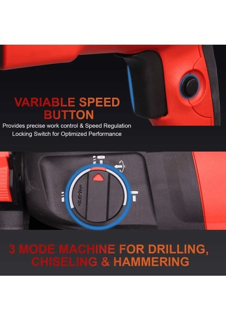 Keen - KEEN 950 WATT 28mm Rotary Hammer Drill with 9 pcs accessories for Wall Steel Aluminium works 950W 220-240V 50-60Hz 1600rpm min 28 mm -  Red Color Model OS-103 - Image 1