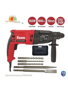 Keen KEEN 950 WATT 28mm Rotary Hammer Drill with 9 pcs accessories for Wall Steel Aluminium works 950W 220-240V 50-60Hz 1600rpm min 28 mm -  Red Color Model OS-103  - Image 1