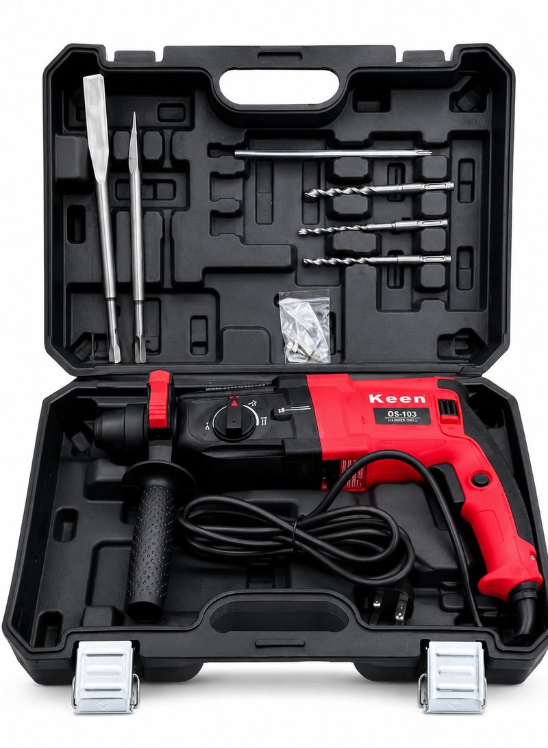 Keen OS-103 950W Rotary Hammer Drill Machine 28mm Electric Hammer Drill for Concrete Wall Masonry Wood Metal Drilling Chiseling Demolition with 9 Accessories. - Image 2