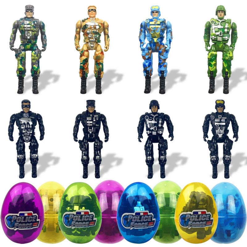 Anditoy 8 Pack Jumbo Police Soldier Deformation Eggs Prefilled Easter Eggs with Toys Inside for Kids Boys Girls Easter Basket Stuffers Gifts Party Favors - Image 3