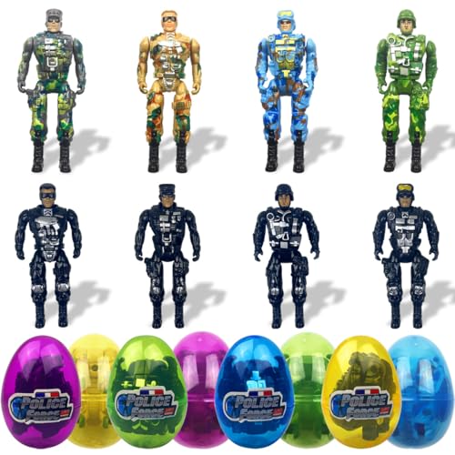 Anditoy 8 Pack Jumbo Police Soldier Deformation Eggs Prefilled Easter Eggs with Toys Inside for Kids Boys Girls Easter Basket Stuffers Gifts Party Favors - Image 1
