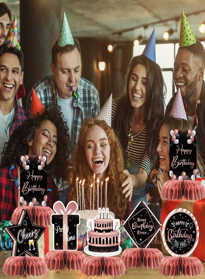 INNORU Happy Birthday Table Honeycomb Centerpieces Set, Anniversary Birthday Gifts Table Topper Centerpieces Adults Children Teenager Birthday Party Table Decorations Set of 8 (Rose Gold) - Image 4