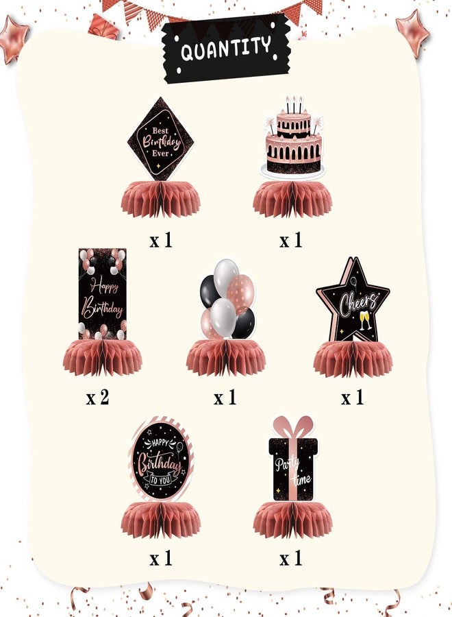 INNORU Happy Birthday Table Honeycomb Centerpieces Set, Anniversary Birthday Gifts Table Topper Centerpieces Adults Children Teenager Birthday Party Table Decorations Set of 8 (Rose Gold) - Image 3