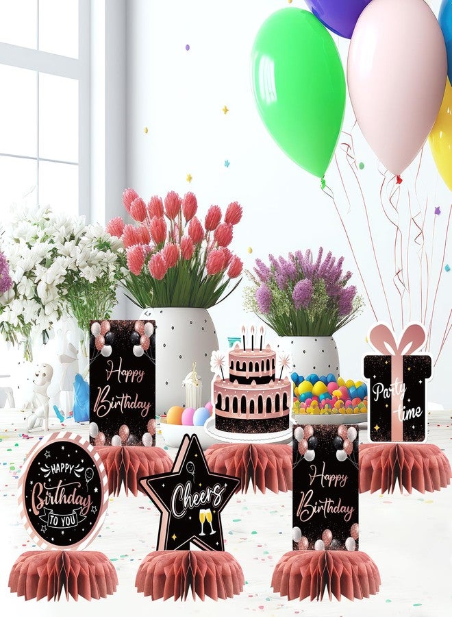 INNORU Happy Birthday Table Honeycomb Centerpieces Set, Anniversary Birthday Gifts Table Topper Centerpieces Adults Children Teenager Birthday Party Table Decorations Set of 8 (Rose Gold) - Image 5