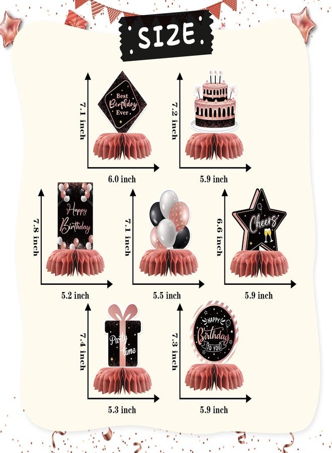 INNORU Happy Birthday Table Honeycomb Centerpieces Set, Anniversary Birthday Gifts Table Topper Centerpieces Adults Children Teenager Birthday Party Table Decorations Set of 8 (Rose Gold) - Image 2