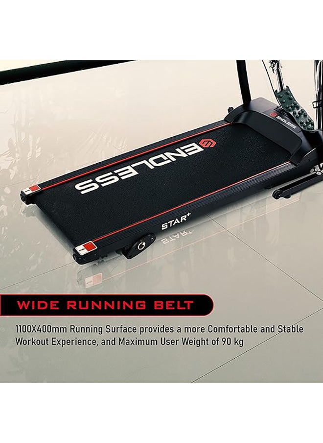 ENDLESS  Star + Treadmill for Home Use | 3 HP Peak | 10Km/hr Max Speed | 110 kg Max Weight | Heart Sensor | Built-in Speaker | 12 Preset Programs | With Massager  - Image 2