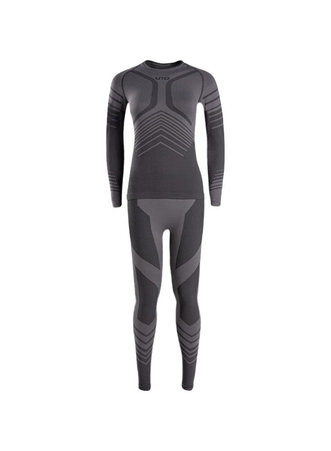 UTO Ski Compression Quick-Dry Shirt For Women, Functional Underwear, Sweat-Wicking, Outdoor Sports, Running, Warm Set, Black And Gray, M - Image 2
