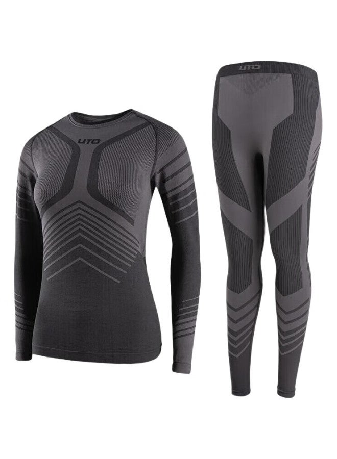 UTO Ski Compression Quick-Dry Shirt For Women, Functional Underwear, Sweat-Wicking, Outdoor Sports, Running, Warm Set, Black And Gray, M - Image 1