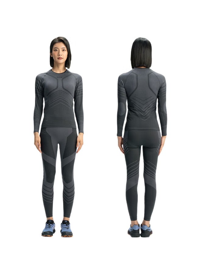 UTO Ski Compression Quick-Dry Shirt For Women, Functional Underwear, Sweat-Wicking, Outdoor Sports, Running, Warm Set, Black And Gray, M - Image 3
