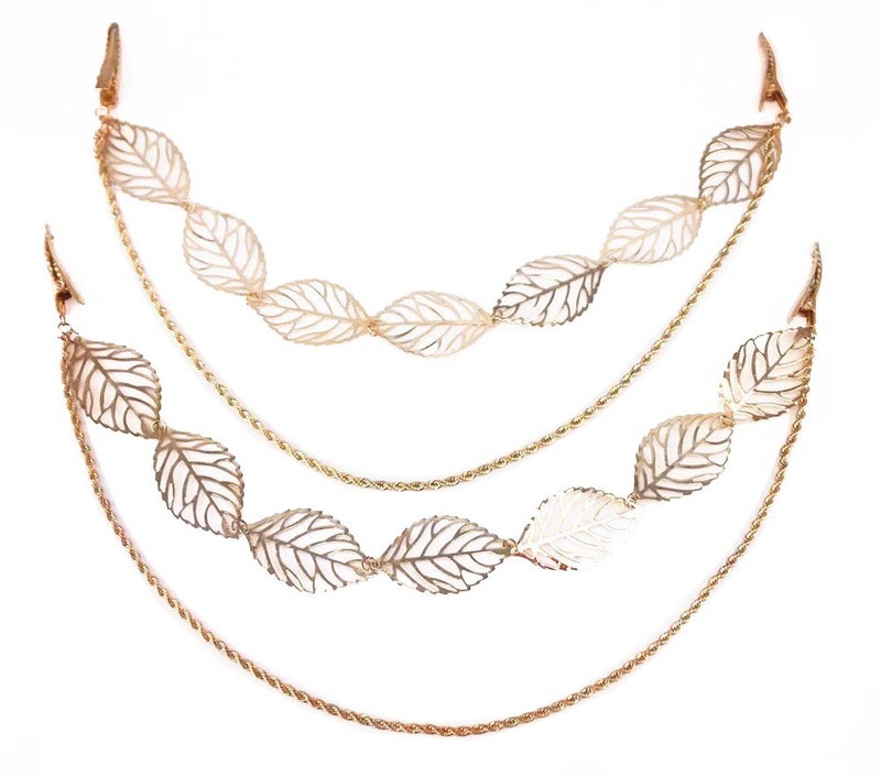 Yueton yueton 2pcs Fashion Ladies Hollow Out Leaves Gold Chain Alligator Clips Barrettes Bobby Pin Hair Clips Bride Headwear Edge Clip Clamps Headbands