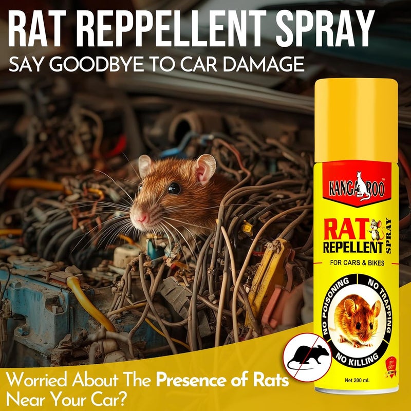 Kangaroo® Rat Repellent Spray For Car and Bike 2X Advance Rat Protection (Non-Toxic and Human Safe) Save your Vehicle Wire from Rat Attack! (200 ml Each Pack of 2) - Image 5