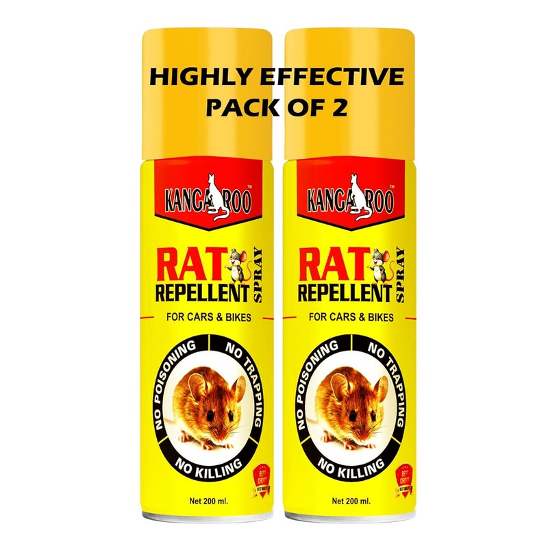 Kangaroo® Rat Repellent Spray For Car and Bike 2X Advance Rat Protection (Non-Toxic and Human Safe) Save your Vehicle Wire from Rat Attack! (200 ml Each Pack of 2) - Image 1