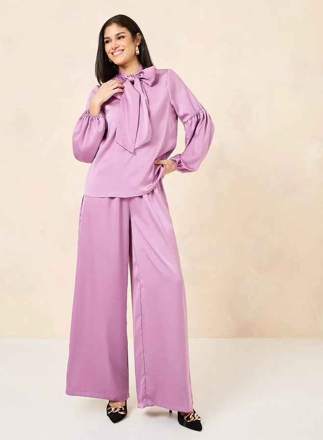 Styli Satin Flowy Wide Leg Trouser