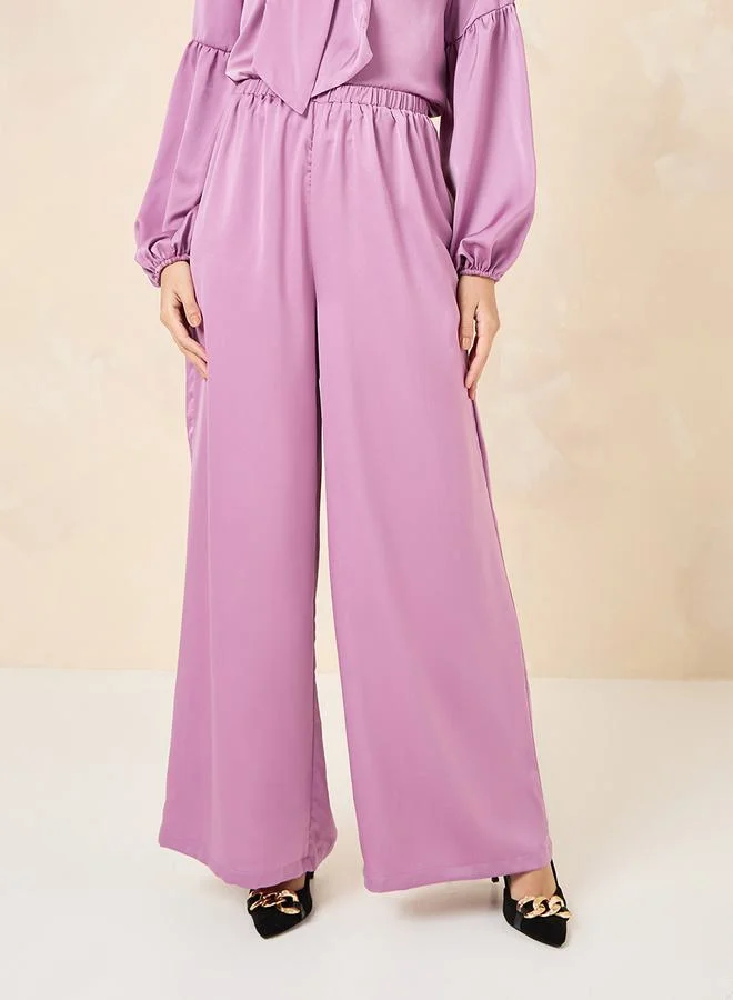 Styli Satin Flowy Wide Leg Trouser
