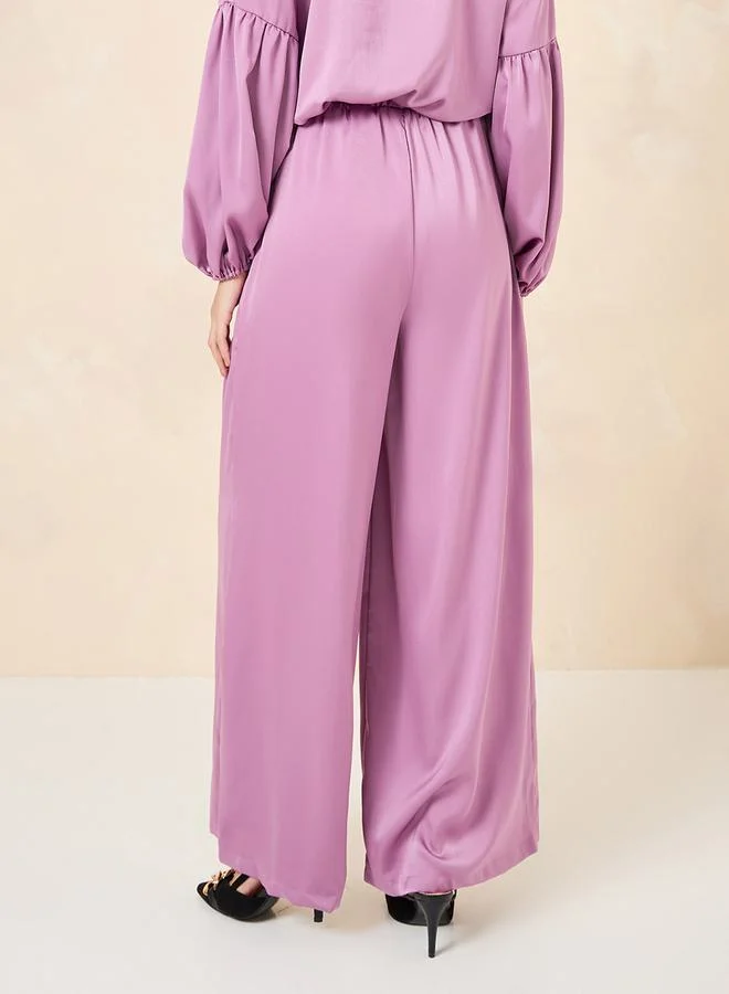 Styli Satin Flowy Wide Leg Trouser