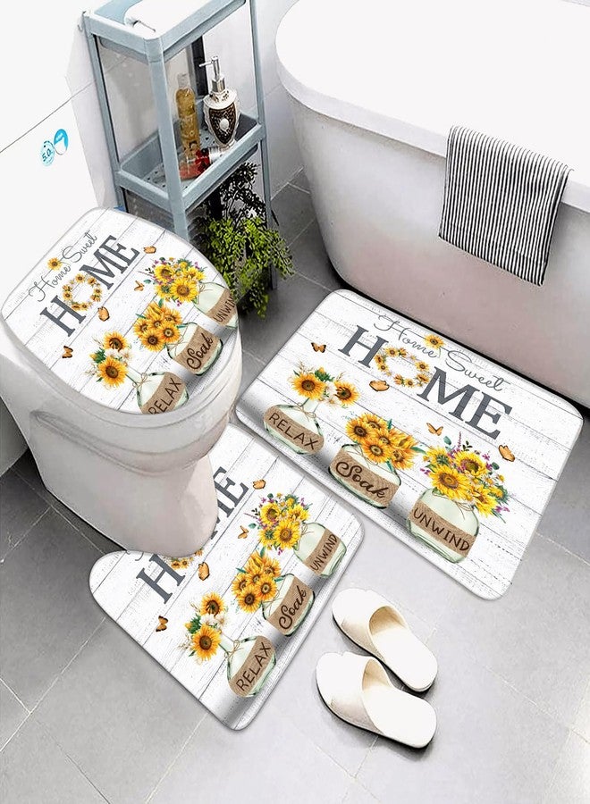 ALEXEX 4 PCS Yellow Sunflower Shower Curtain Set,Home Sweet Bathroom Set with Shower Curtain and Rugs and Accessories,Farmhouse Country Shower Curtain Bathroom Decor with 12 Hooks,72 X 72 Inches - Image 3