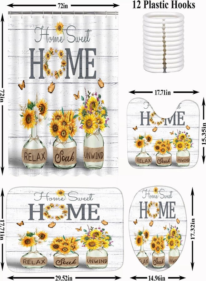 ALEXEX 4 PCS Yellow Sunflower Shower Curtain Set,Home Sweet Bathroom Set with Shower Curtain and Rugs and Accessories,Farmhouse Country Shower Curtain Bathroom Decor with 12 Hooks,72 X 72 Inches - Image 2