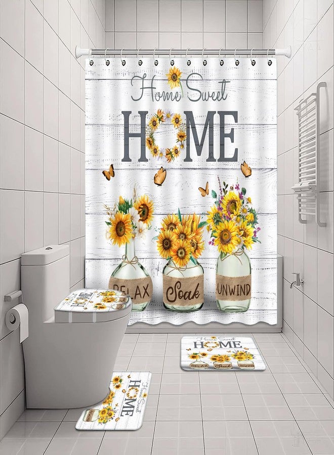 ALEXEX 4 PCS Yellow Sunflower Shower Curtain Set,Home Sweet Bathroom Set with Shower Curtain and Rugs and Accessories,Farmhouse Country Shower Curtain Bathroom Decor with 12 Hooks,72 X 72 Inches - Image 5