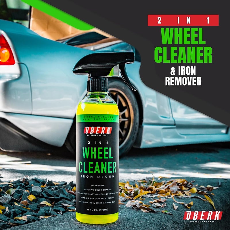 Oberk 2-in-1 Wheel Cleaner & Iron Remover – pH Neutral Iron Decon Spray for Car Detailing – Safe on Painted, Chrome, Aluminum, Powder-Coated Wheels (2 in1 Wheel Cleaner 16 oz) - Image 1