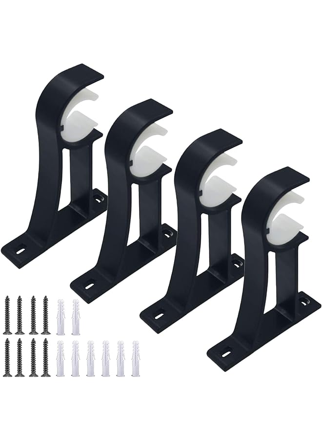 KASTWAVE Rod Bracket, Heavy Duty Curtain Rod Holders for Drapes Wall Heavy Duty, KASTWAVE Single Decorative Drapery Rod Hooks Hanger Fit for 1 to 1.2 Inch Drapes Rod, Black (Set of 4)  - Image 1
