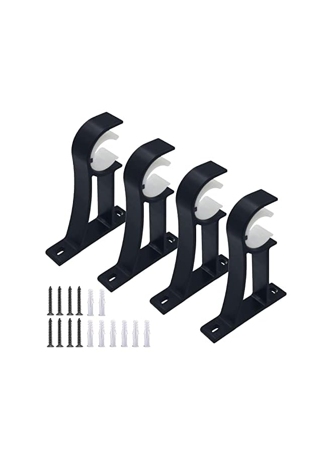 KASTWAVE Rod Bracket, Heavy Duty Curtain Rod Holders for Drapes Wall Heavy Duty, KASTWAVE Single Decorative Drapery Rod Hooks Hanger Fit for 1 to 1.2 Inch Drapes Rod, Black (Set of 4)  - Image 2
