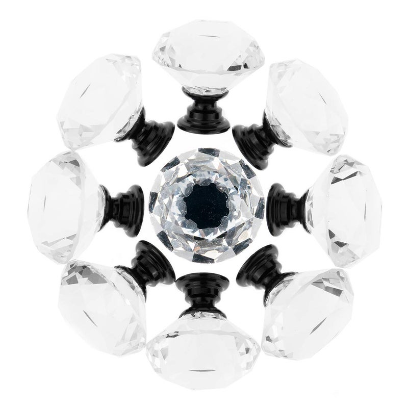 YourGift 12 Pack Drawer Knobs Diamond Shaped Crystal Glass 30mm Cabinet Knobs Pull Handles (Black) - Image 2
