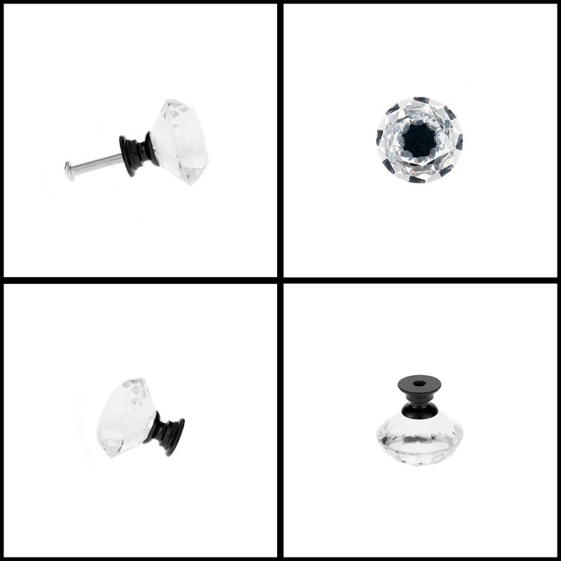 YourGift 12 Pack Drawer Knobs Diamond Shaped Crystal Glass 30mm Cabinet Knobs Pull Handles (Black) - Image 4