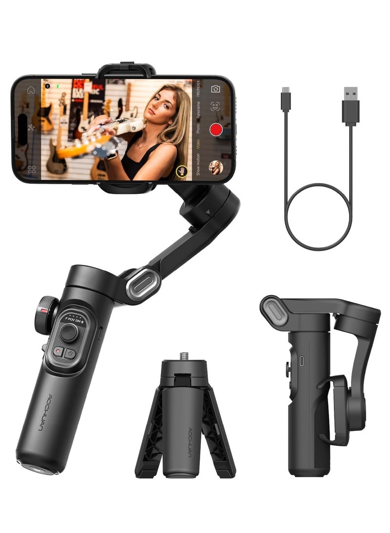 AOCHUAN XE Phone Gimbal Stabilizer 3-Axis Smartphone Foldable Gimbal for iPhone Gimble with Focus Wheel TikTok YouTube Vlog Stabilizer for iPhone 15 14 13 12 Pro Max & Android - Smart XE - Image 1