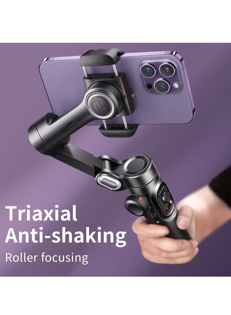 AOCHUAN XE Phone Gimbal Stabilizer 3-Axis Smartphone Foldable Gimbal for iPhone Gimble with Focus Wheel TikTok YouTube Vlog Stabilizer for iPhone 15 14 13 12 Pro Max & Android - Smart XE - Image 3