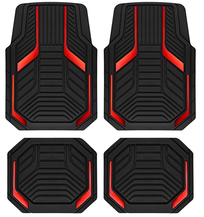 PIC AUTO Heavy Duty Rubber Floor Mats, Red Aluminum Film Car Mats Set, Front and Rear Car Mats with Anti-Slip Backing, All Weather Protection, Trim-to-Fit for Automotive SUV, Sedan, Van - Image 1
