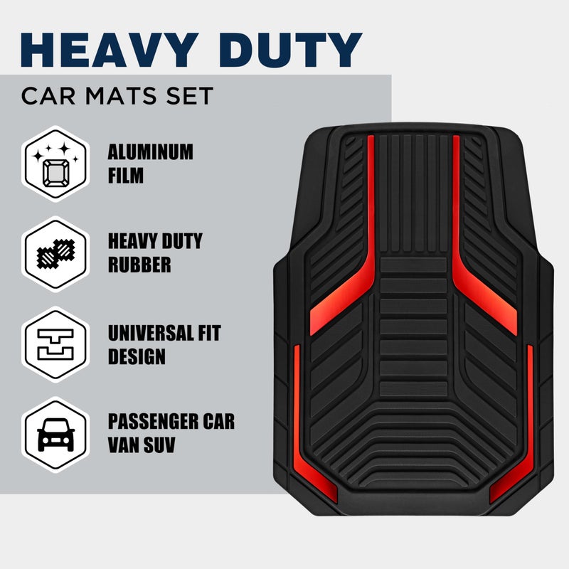 PIC AUTO Heavy Duty Rubber Floor Mats, Red Aluminum Film Car Mats Set, Front and Rear Car Mats with Anti-Slip Backing, All Weather Protection, Trim-to-Fit for Automotive SUV, Sedan, Van - Image 2