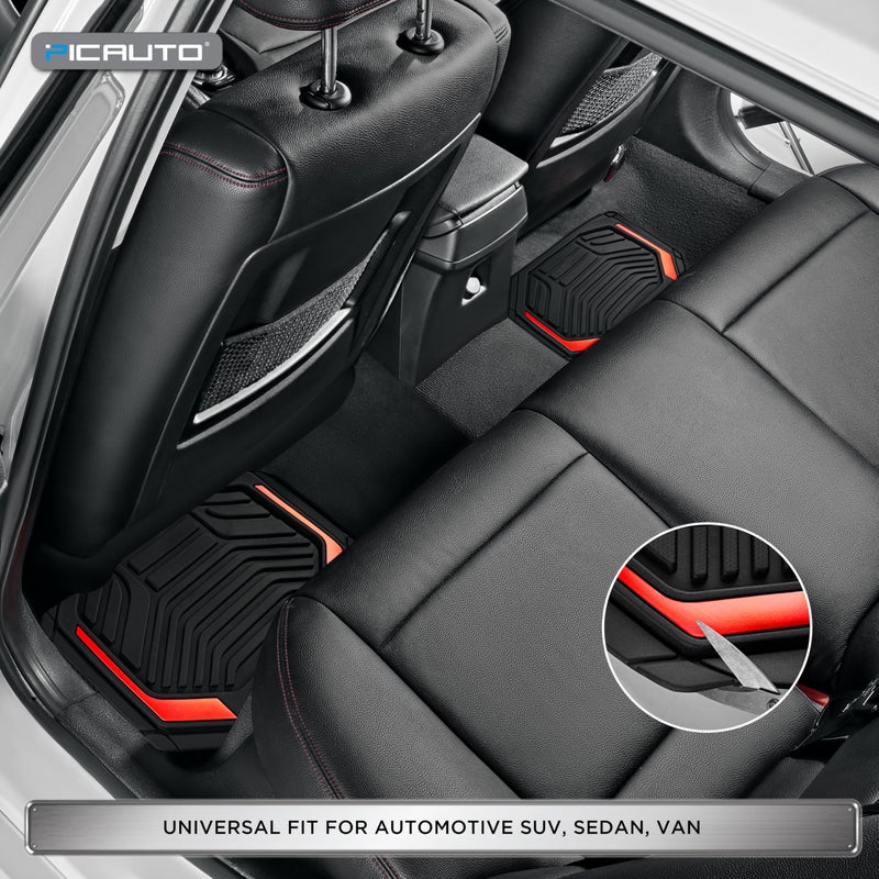 PIC AUTO Heavy Duty Rubber Floor Mats, Red Aluminum Film Car Mats Set, Front and Rear Car Mats with Anti-Slip Backing, All Weather Protection, Trim-to-Fit for Automotive SUV, Sedan, Van - Image 4