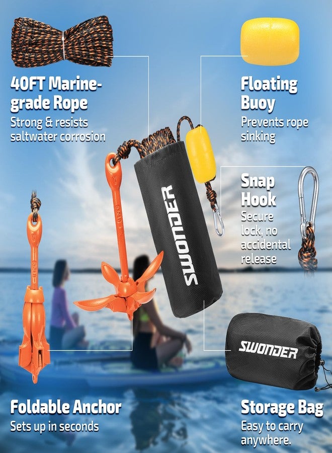 Swonder Kayak Anchor, 3.5lbs Folding Anchor Kit w/Rope & Storage Bag, Complete Accessories Kit for Kayak, Paddle Board, Jet Ski and Small Boats (40ft Tangerine) - Image 2