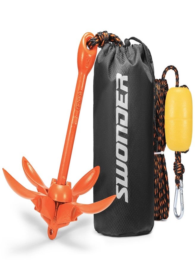 Swonder Kayak Anchor, 3.5lbs Folding Anchor Kit w/Rope & Storage Bag, Complete Accessories Kit for Kayak, Paddle Board, Jet Ski and Small Boats (40ft Tangerine) - Image 1