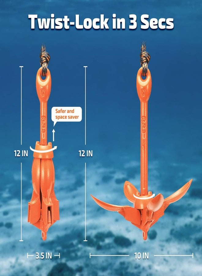 Swonder Kayak Anchor, 3.5lbs Folding Anchor Kit w/Rope & Storage Bag, Complete Accessories Kit for Kayak, Paddle Board, Jet Ski and Small Boats (40ft Tangerine) - Image 3