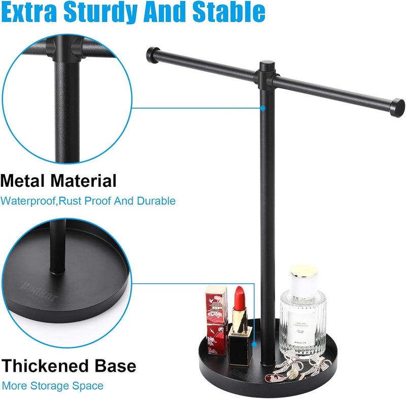 bodkar Jewelry Necklace Organizer Stand,12.9" Tall Sturdy Metal Jewelry Stand with Round Tray for Bracelet Bangles Holder Display,Long Necklace Organizer Holder (black) - Image 3