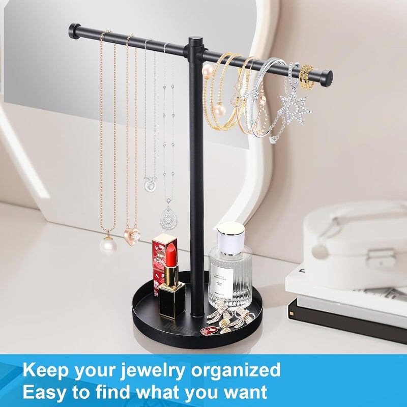 bodkar Jewelry Necklace Organizer Stand,12.9" Tall Sturdy Metal Jewelry Stand with Round Tray for Bracelet Bangles Holder Display,Long Necklace Organizer Holder (black) - Image 5