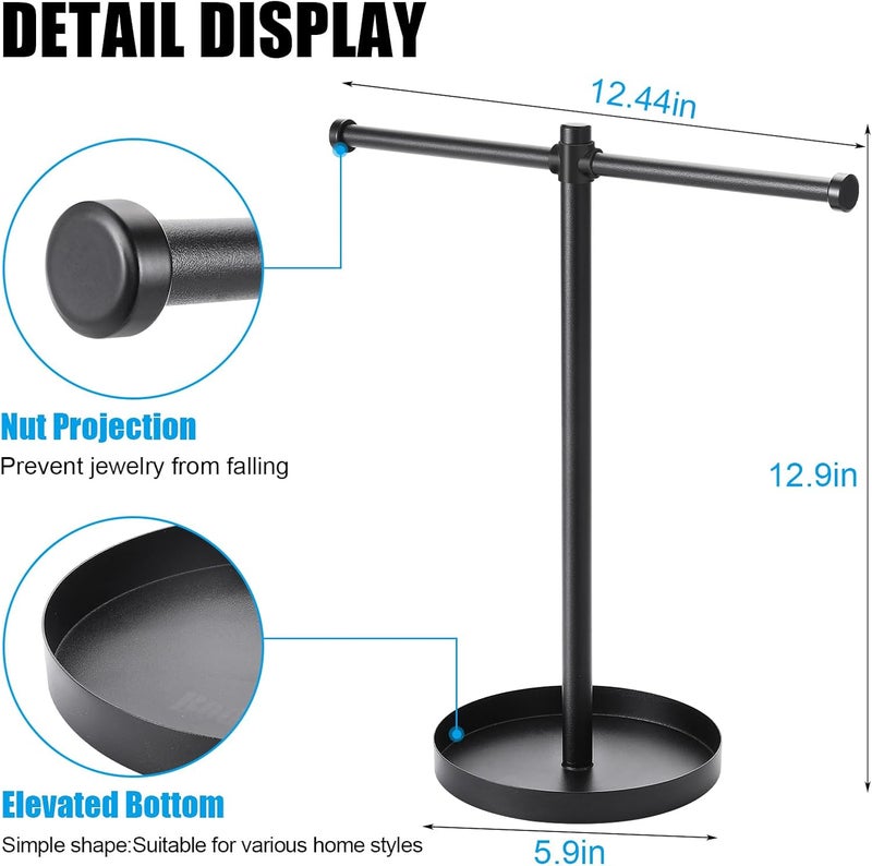 bodkar Jewelry Necklace Organizer Stand,12.9" Tall Sturdy Metal Jewelry Stand with Round Tray for Bracelet Bangles Holder Display,Long Necklace Organizer Holder (black) - Image 4