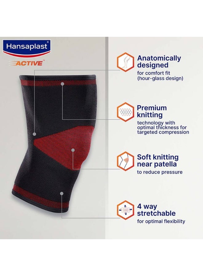 Hansaplast HANSAPLAST Active Knee Support for Men Women | Pair | Size M | Knee cap for gym & sports Knee Support  (Black)  - Image 2