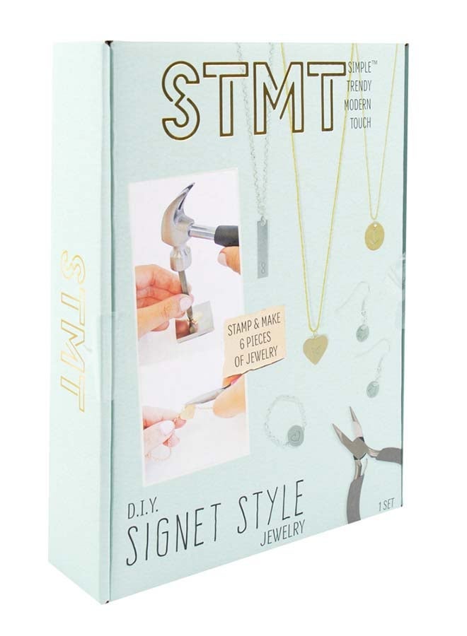 STMT Signet Style Jewelry DIY Stamping Jewelry Kit with 5 Trendy Designs on Charms & Pendants (Anchor, Heart, Infinity & More) (Age 6+) - Image 2