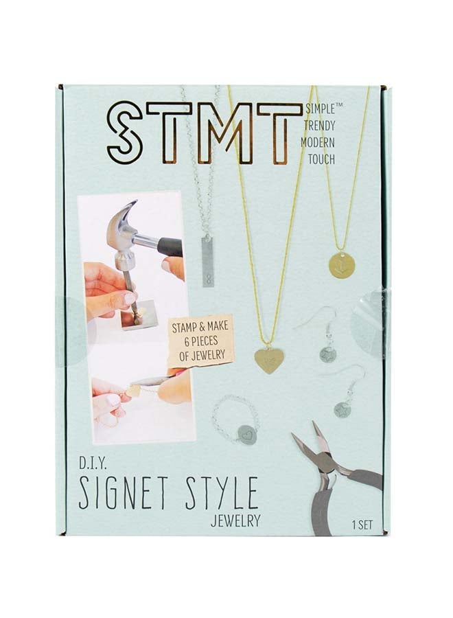 STMT Signet Style Jewelry DIY Stamping Jewelry Kit with 5 Trendy Designs on Charms & Pendants (Anchor, Heart, Infinity & More) (Age 6+) - Image 1