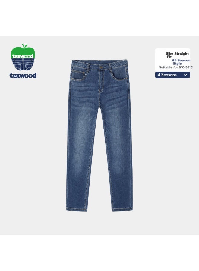 Texwood Apple Men's Denim Jeans Spring Summer Mulberry Silk Breathable Trousers Fashion Retro Trendy Straight Pants Medium Blue 36 - Image 3